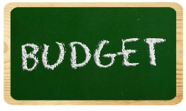 Small chalkboard with the word budget written on it