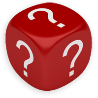 Red die covered with question marks instead of dots